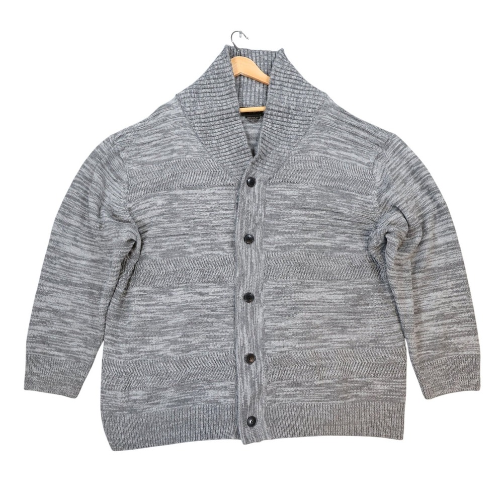 Park Slope Cardigan Mens 3X Gray Acrylic Shawl Collar Marled Knit Button Sweater
